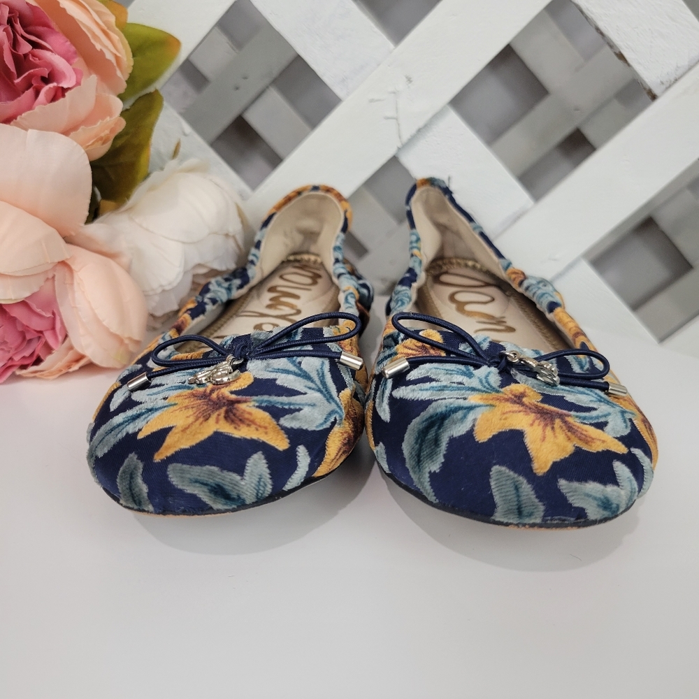 Sam Edelman Felicia Ballet Flat Baltic Navy Floral Velvet Flat Size 7.5 - Picture 3 of 8